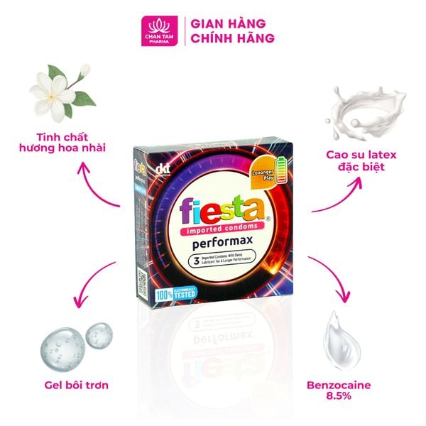 Bao cao su tăng thời gian quan hệ FIESTA Performax size 53mm - Hộp 3 bao