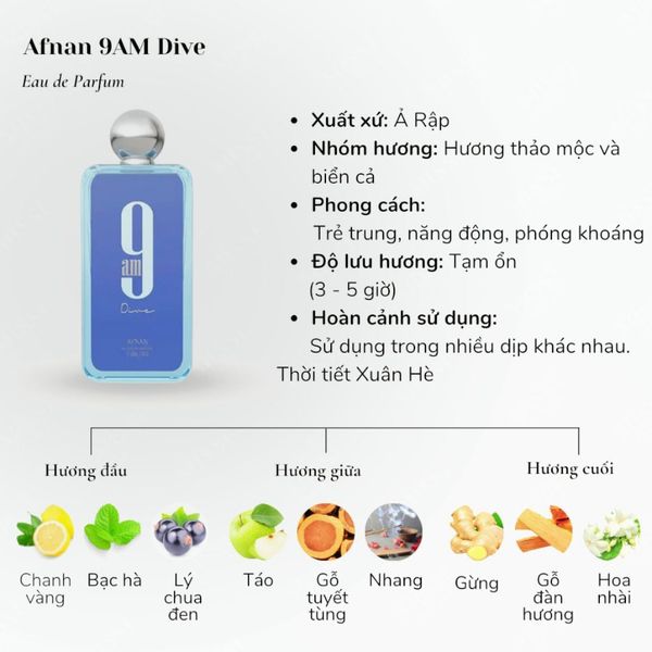 Nước Hoa Afnan 9AM Dive 100ML Nam Tính Mát Sạch Thanh Lịch Hương Biển Hiện Đại