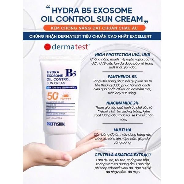 Kem chống nắng B5 Exosome Prettyskin phục hồi,kiềm dầu,cho da dầu, khô