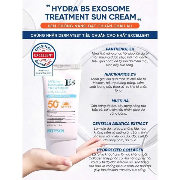 Kem chống nắng B5 Exosome Prettyskin phục hồi,kiềm dầu,cho da dầu, khô