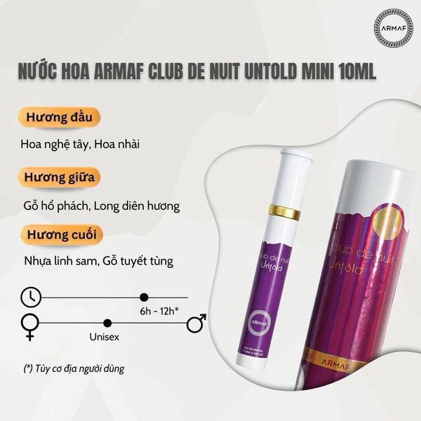 [Dạng Ống Xịt] Nước hoa Nữ Armaf Club De Nuit Untold 10ml