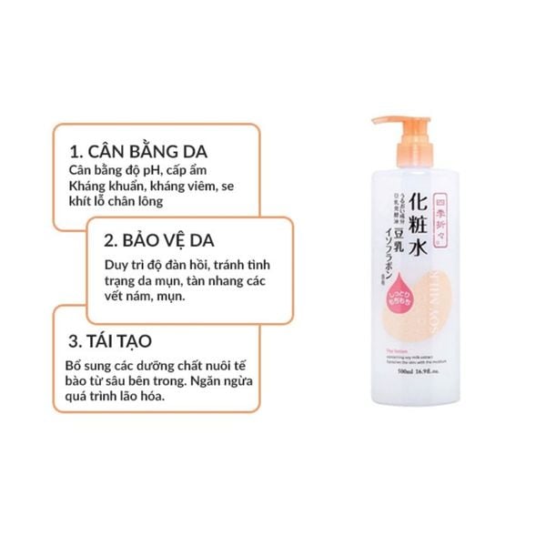 Nước Hoa Hồng Chiết Xuất Đậu Nành Kumano Soy Milk Lotion 500ml cấp ẩm, sáng mịn căng da