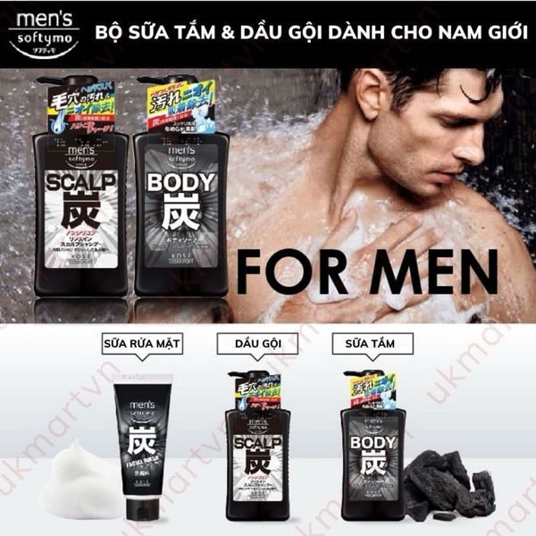 Dầu Gội, Sữa tắm Than Hoạt Tính Chăm Sóc Da Dầu Dành Cho Nam Softymo Kose Nhật Bản 550ml