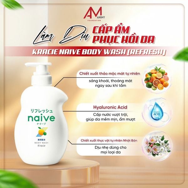 Sữa Tắm Kracie Naive Body Wash Sạch Dịu Nhẹ Dưỡng Ẩm Mịn Màng Nhật Bản 530ml