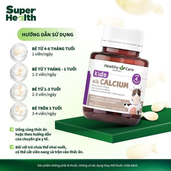 Viên sữa bổ sung Canxi cho bé Healthy Care Calcium Milk Kids, 60 viên
