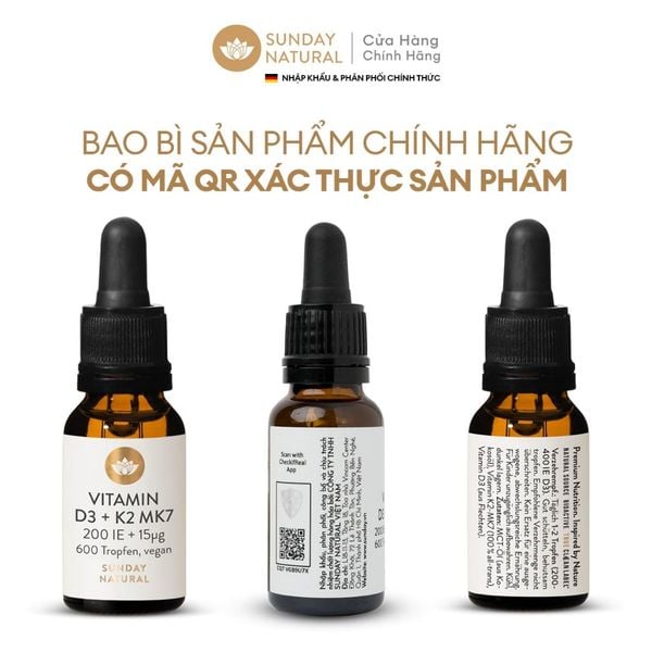 Sunday Natural - VITAMIN D3 + K2 MK7 200 IU + 15µg  cho trẻ em 0-4 tuổi