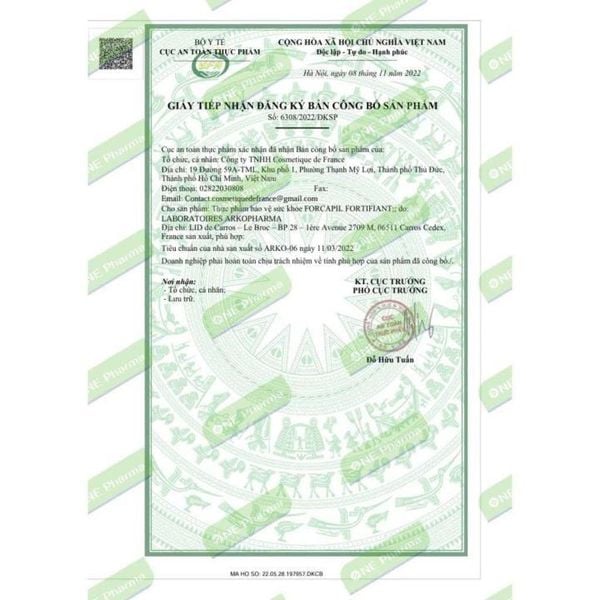 Viên uống giúp giảm rụng, kích thích mọc tóc Arkopharma Forcapil Anti-chute (hộp 30 viên) của Pháp