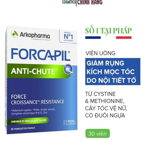 Viên uống giúp giảm rụng, kích thích mọc tóc Arkopharma Forcapil Anti-chute (hộp 30 viên) của Pháp