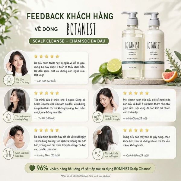 Dầu gội, Dầu xả Botanist Nhật Bản thành phần tự nhiên không silicon giúp phục hồi, làm mượt và phồng tóc 460ml