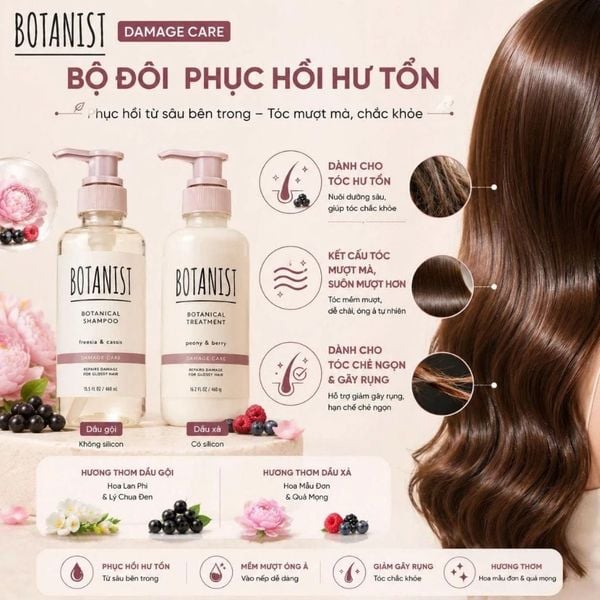 Dầu gội, Dầu xả Botanist Nhật Bản thành phần tự nhiên không silicon giúp phục hồi, làm mượt và phồng tóc 460ml
