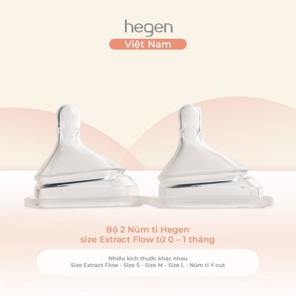 Bộ 2 núm ti Hegen đủ size S, M, L từ sơ sinh đến 6 tháng, Extract Flow, dùng thức ăn sệt