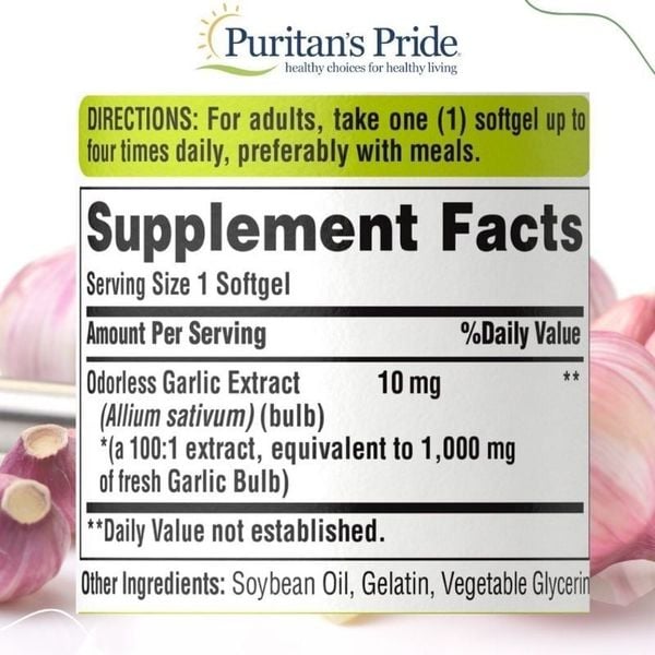 [Date 2027]Viên uống tinh dầu tỏi odorless Garlic Extract 1000mg 100v puritan's Pride
