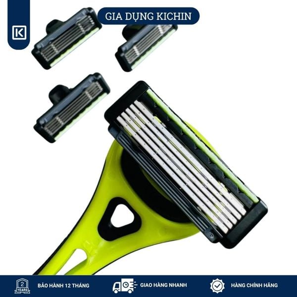 Dao Cạo Râu Kai Nhật 5 Blade Xfit Màu Xanh 4 Đầu Thay