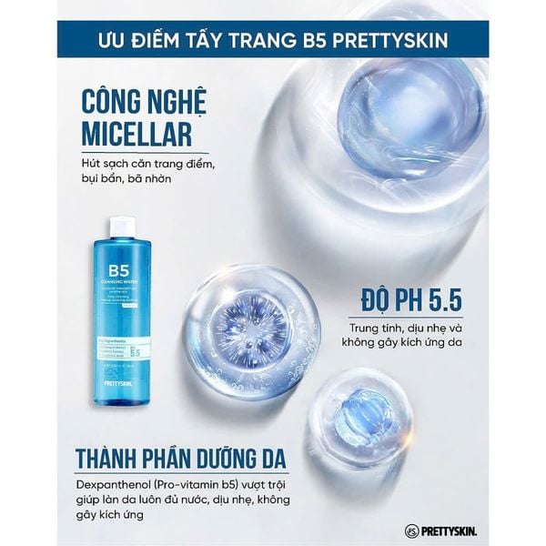 Nước Tẩy Trang Prettyskin B5 Phục Hồi Da Nhạy Cảm 500ml