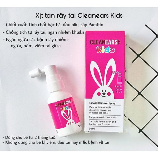 Xịt tan ráy Tai Cleanears Kids 30ml cho bé (CHÍNH HÃNG)