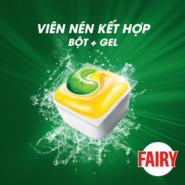 Viên rửa chén FAIRY All In One sạch sáng bóng, đánh bật cặn dầu mỡ, hương chanh, túi 26 viên - Châu Âu
