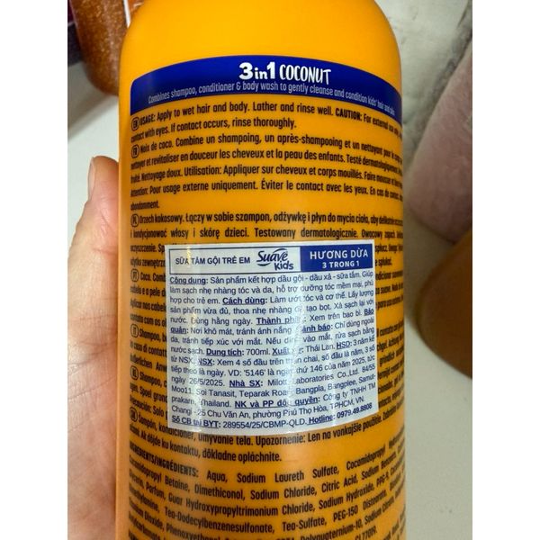 Sữa Tắm Gội Trẻ Em Suave Kids 3 Trong 1 700ml - Không Cay Mắt, Thơm Mát & Dịu Nhẹ