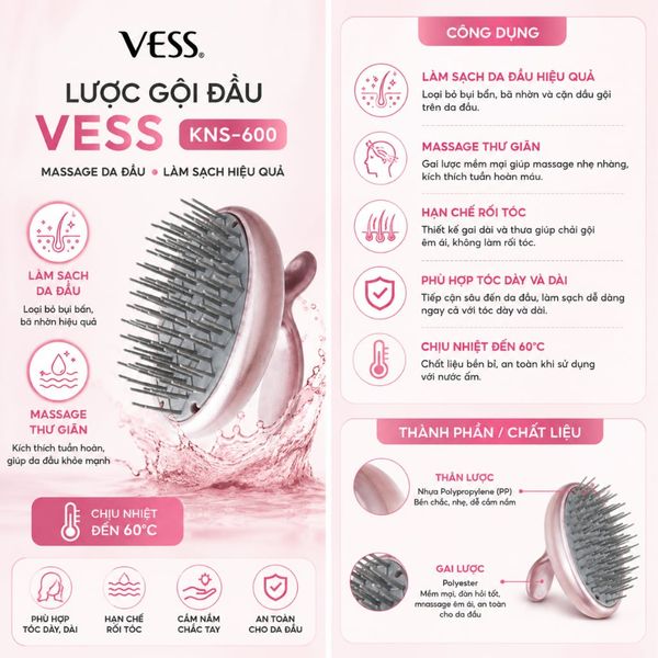 Lược Gội Đầu Massage Da Đầu VESS KNS-600 Chính Hãng Nhật Bản (2004)