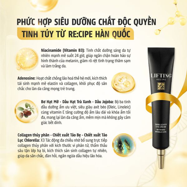 Kem mắt chống lão hóa giảm quầng thâm bọng mắt Recipe Lifting Recipe Dark Cover Eye Cream 30ml