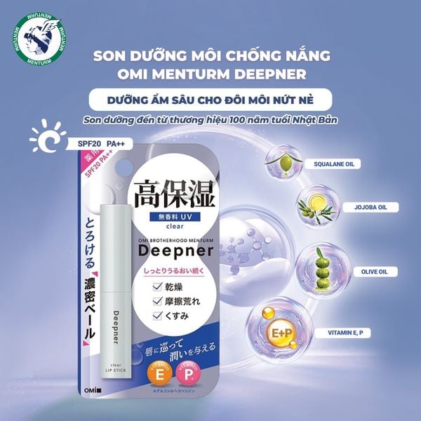 Son Dưỡng Chống Nắng Nhật Bản Dưỡng Ẩm Sâu Cho Môi Nhạy Cảm Khô Nứt Nẻ Omi Menturm Deepner Nhật Bản (2.3g/thỏi)