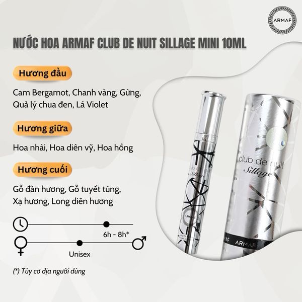 [Dạng Ống Xịt] Nước hoa Nam Armaf Club de Nuit Sillage 10ml