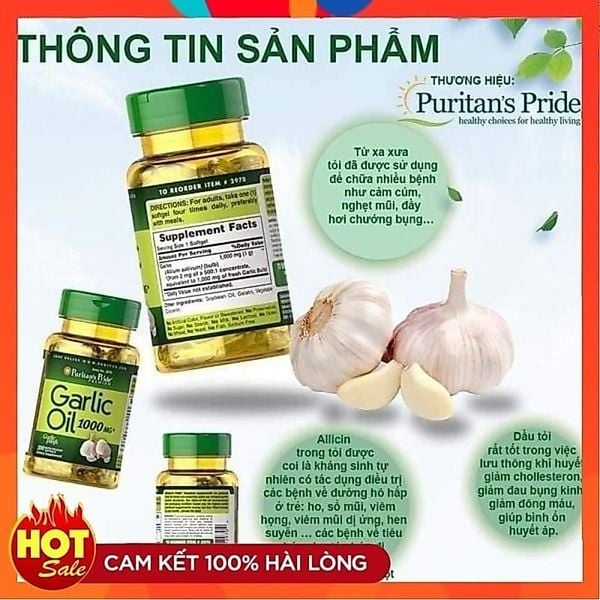 [Date 2027]Viên uống tinh dầu tỏi odorless Garlic Extract 1000mg 100v puritan's Pride