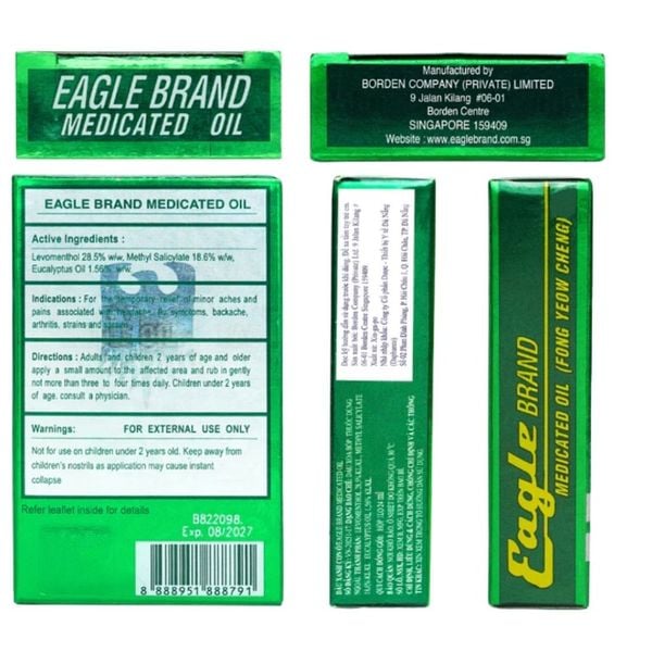 Dầu gió xanh Con Ó Eagle Brand Medicated Oil giảm nhức đầu, cảm cúm, có 3ml, 6ml, 12ml và 24ml