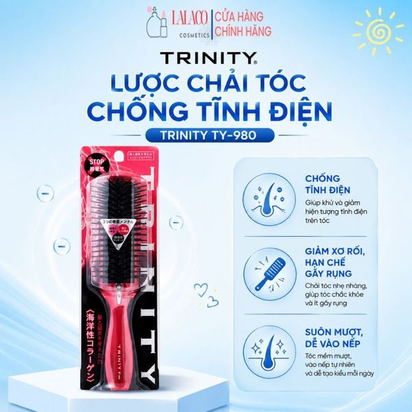 Lược Chải Tóc Chống Tĩnh Điện TRINITY TY-980 - Giảm Xơ Rối, Hạn Chế Gãy Rụng, Hỗ Trợ Sấy & Tạo Kiểu Tóc (1175)