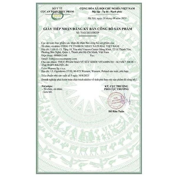 Sunday Natural - VITAMIN D3 + K2 MK7 200 IU + 15µg  cho trẻ em 0-4 tuổi