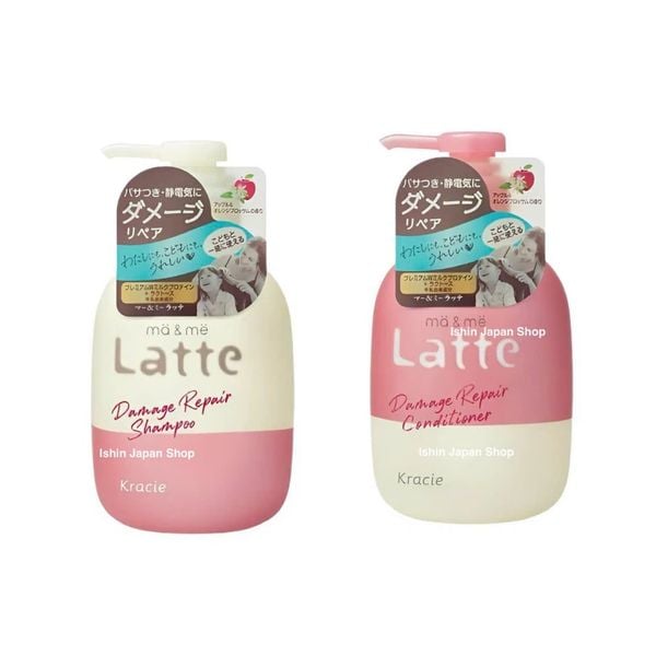Dầu Gội Xả KRACIE MA & ME LATTE Damage Repair Nhật Bản cho Mẹ Và Bé 490ml– Phục hồi tóc hư tổn, mềm mượt