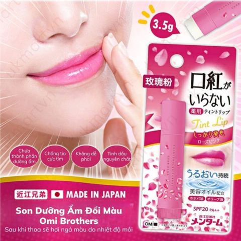 Son dưỡng môi chống nắng Omi, son dưỡng lên màu tự nhiên Omi Menturm Tint Lip SPF20/PA++ Nhật Bản