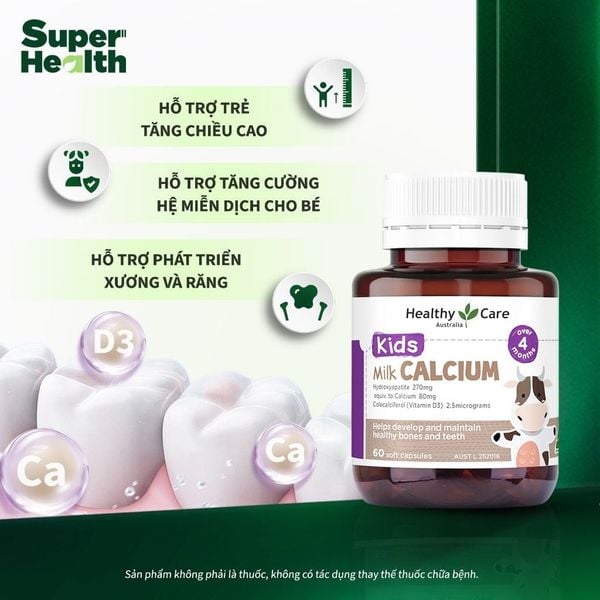 Viên sữa bổ sung Canxi cho bé Healthy Care Calcium Milk Kids, 60 viên