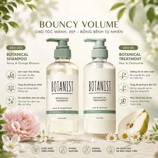 Dầu gội, Dầu xả Botanist Nhật Bản thành phần tự nhiên không silicon giúp phục hồi, làm mượt và phồng tóc 460ml