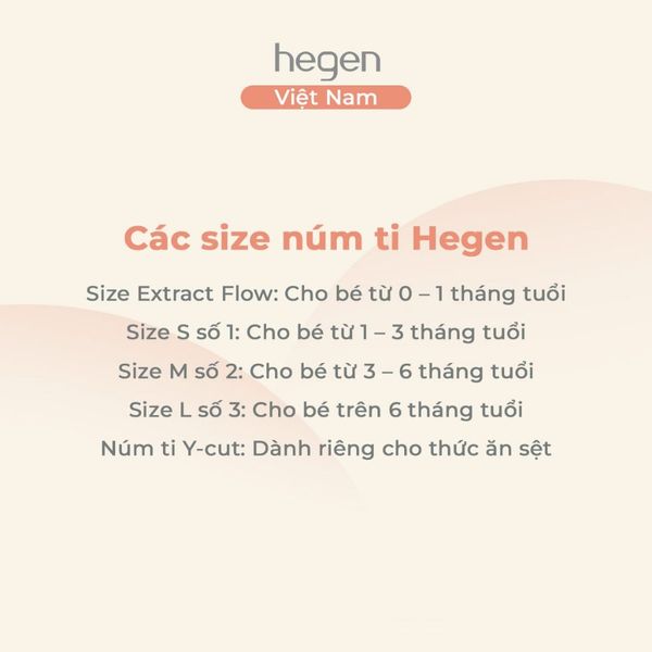 Bộ 2 núm ti Hegen đủ size S, M, L từ sơ sinh đến 6 tháng, Extract Flow, dùng thức ăn sệt
