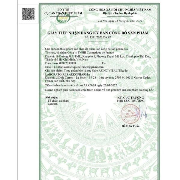 THỰC PHẨM BẢO VỆ SỨC KHỎE AZINC VITALITÉ – BỔ SUNG VITAMIN & KHOÁNG CHẤT (HỘP 120 VIÊN)
