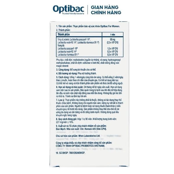 Optibac tím 90 viên chính hãng NHẬP KHẨU (Optibac probiotics for women)