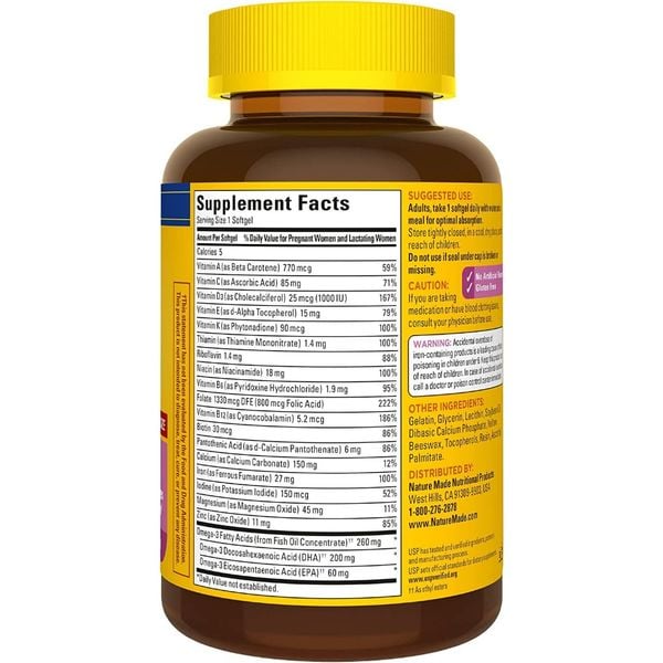 Vitamin cho bà Bầu Nature Made Prenatal Folic Acid DHA 150 Viên
