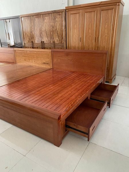 Giường veneer xoan đào hộp 1m6