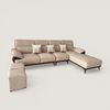 Sofa góc L tay gỗ dấu hỏi + 2 đôn