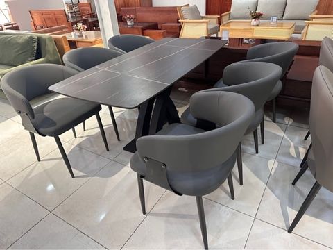 Bàn chân X cong 1m6; 6 ghế ăn NKC115