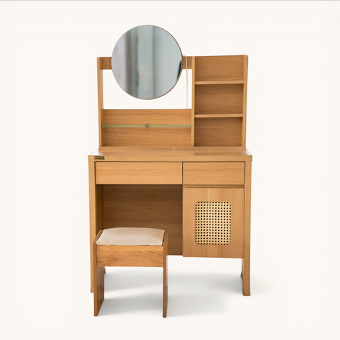 Bàn phấn MDF mây chân gỗ đèn