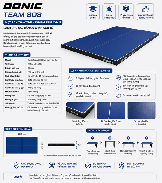  Mặt Bàn Donic Team 808 (không bao gồm chân bàn) 