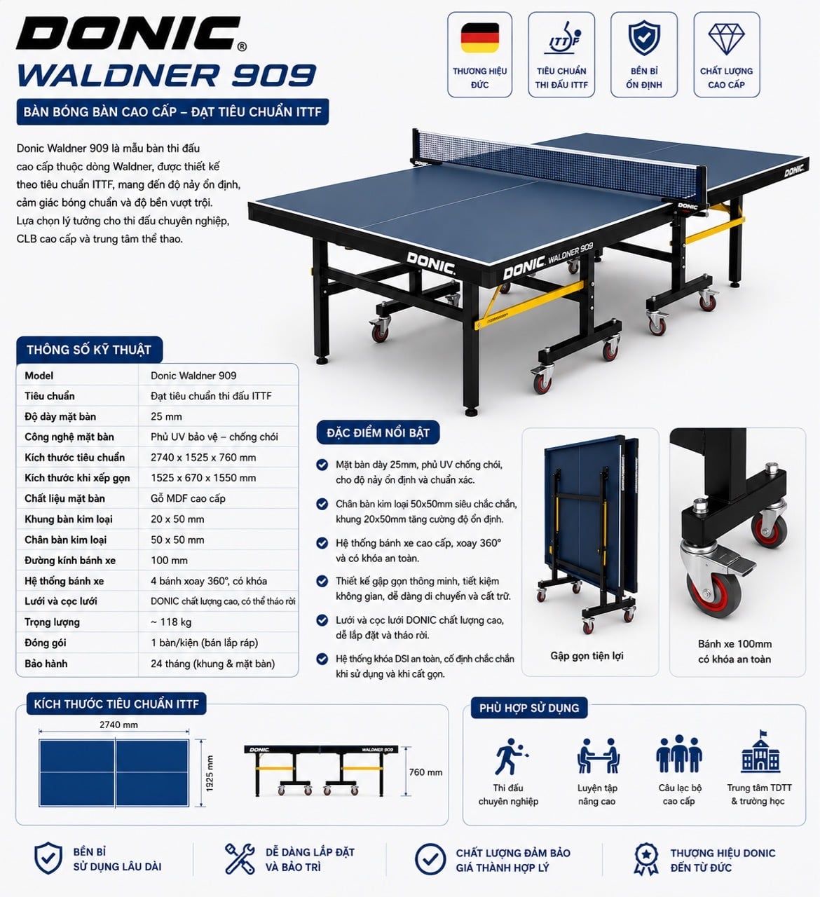  Bàn Donic Waldner 909 ITTF 