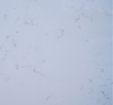 Carrara Misterio quartz slab with soft grey veining on a clean white background