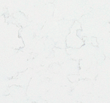 Carrara White quartz slab with subtle soft grey veining on a clean white background