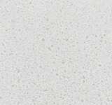 Frost White quartz surface with bright white base and fine crystal speckled pattern.