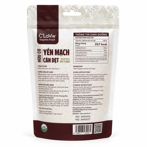  Yến mạch cán dẹt hữu cơ C'LaVie 350g 
