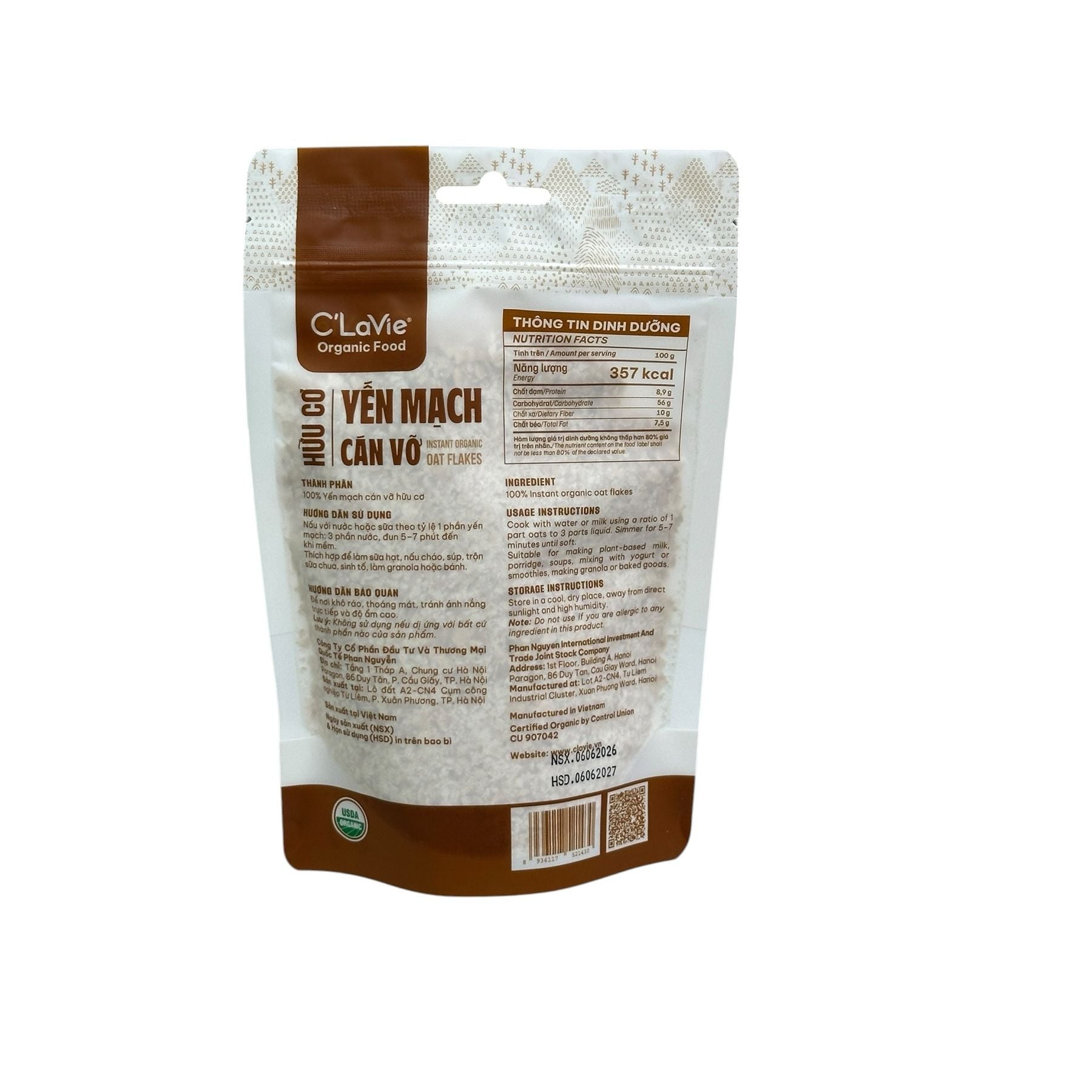  Yến mạch cán vỡ hữu cơ C'LaVie 150g 
