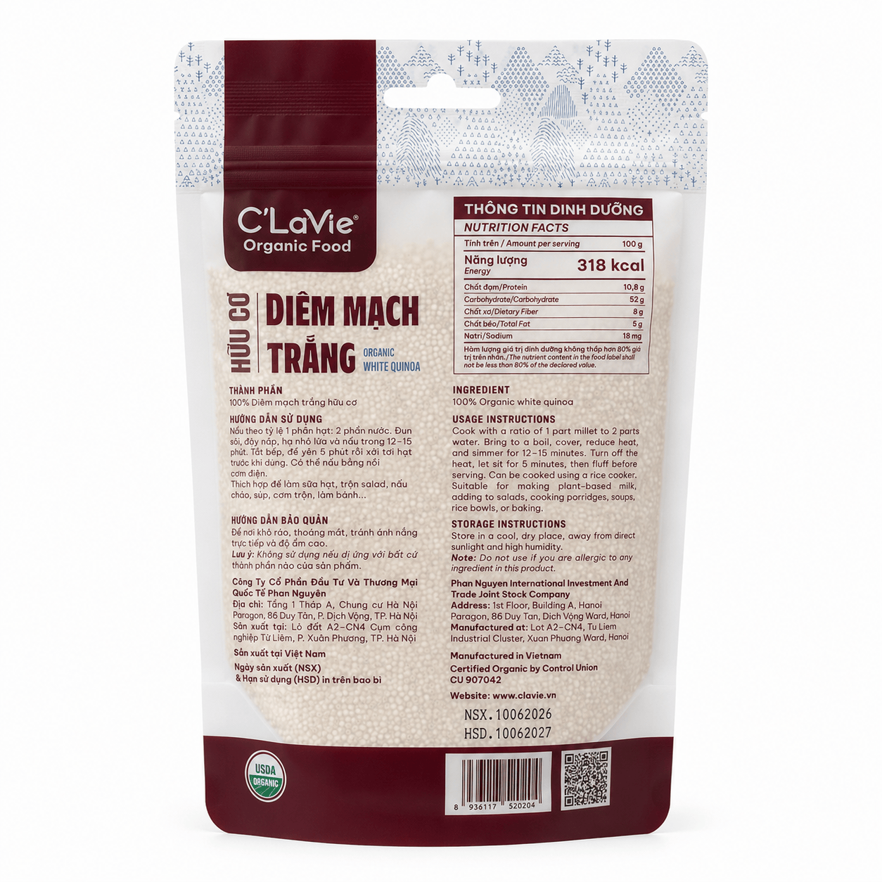  Diêm mạch trắng hữu cơ C'LaVie 200g 