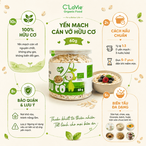  Yến mạch cán vỡ hữu cơ C’LaVie 60g 